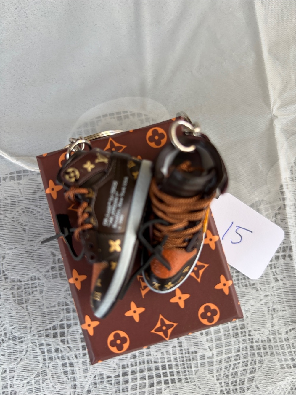 15,One Pair of Louis Vuitton Logo Brown & Orange Monogram Mini Sneaker Keychain - Picture 6 of 8